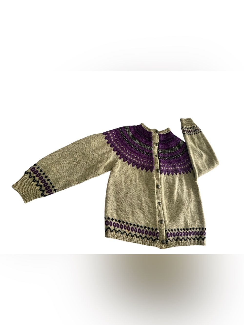 Vtg Sundt Norway Wool Cardigan Sweater Handknit Fair Isle Knit Sz S/M Granny